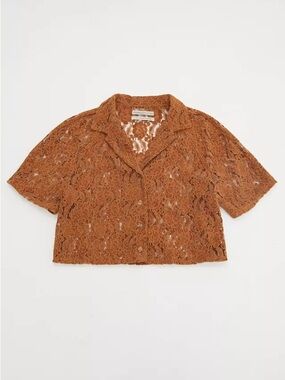 Urban Outfitters Lace Short-Sleeve Button-Up Top